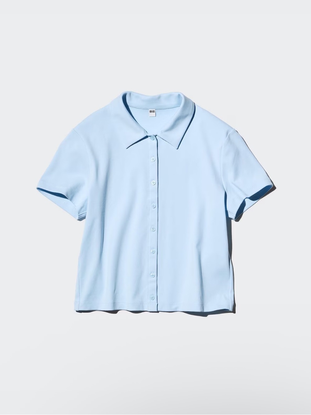 Uniqlo Blue Cropped Button-down Collared Shirt